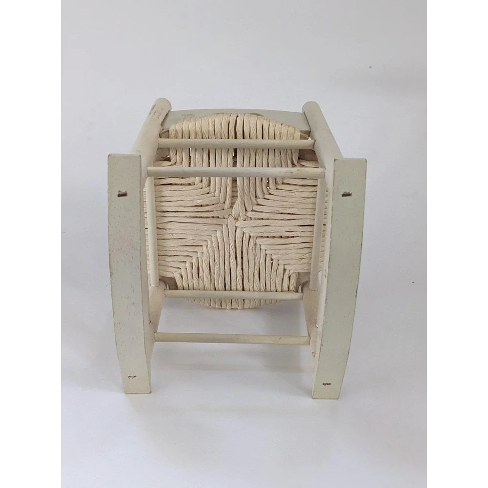 Vintage Miniature Wooden Rocking Chair Heart Cutout Rose Floral Woven Seat 8